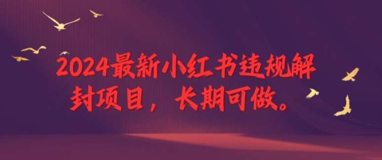 2024最新小红书违规解封项目，长期可做，一个可以做到退休的项目【揭秘】-旺仔资源库