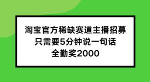 淘宝官方稀缺赛道主播招募 ，只需要5分钟说一句话， 全勤奖2000【揭秘】-旺仔资源库