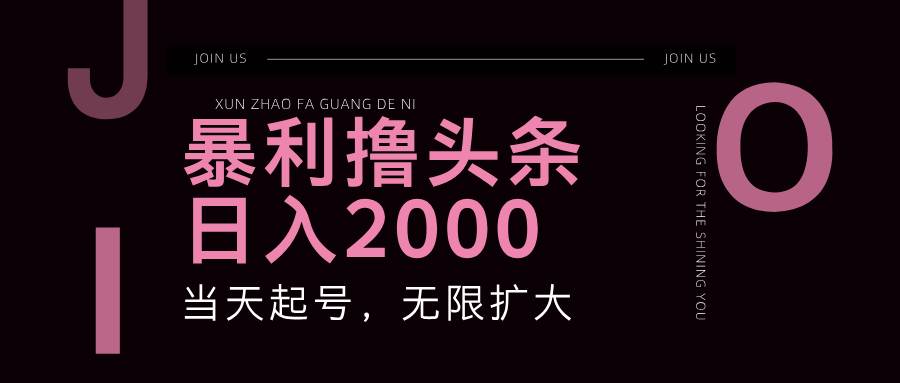 暴利撸头条，单号日入2000+，可无限扩大-旺仔资源库