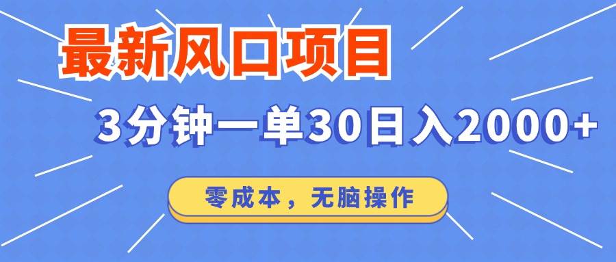 （12272期）最新风口项目操作，3分钟一单30。日入2000左右，零成本，无脑操作。-旺仔资源库