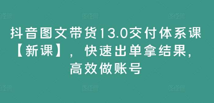 抖音图文带货13.0交付体系课【新课】，快速出单拿结果，高效做账号-旺仔资源库