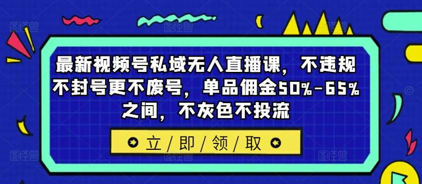 最新视频号私域无人直播课，不违规不封号更不废号，单品佣金50%-65%之间，不灰色不投流-旺仔资源库