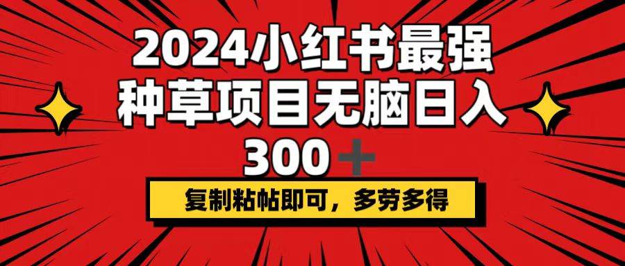 （12336期）2024小红书最强种草项目，无脑日入300+，复制粘帖即可，多劳多得-旺仔资源库