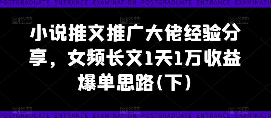 小说推文推广大佬经验分享，女频长文1天1万收益爆单思路(下)-旺仔资源库