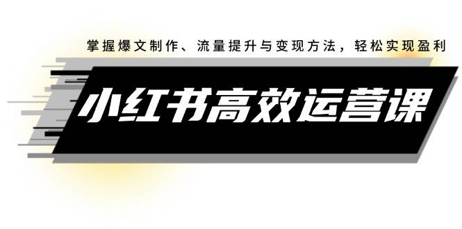 （12369期）小红书高效运营课：掌握爆文制作、流量提升与变现方法，轻松实现盈利-旺仔资源库