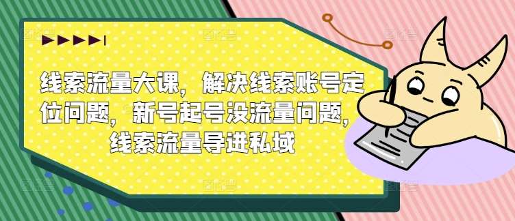 线索流量大课，解决线索账号定位问题，新号起号没流量问题，线索流量导进私域-旺仔资源库