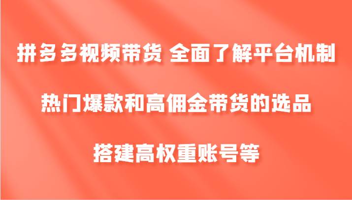 拼多多视频带货 全面了解平台机制、热门爆款和高佣金带货的选品，搭建高权重账号等-旺仔资源库