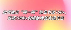 如何通过“问一问”精准引流100+， 变现1000+的爆款问答实操方法-旺仔资源库