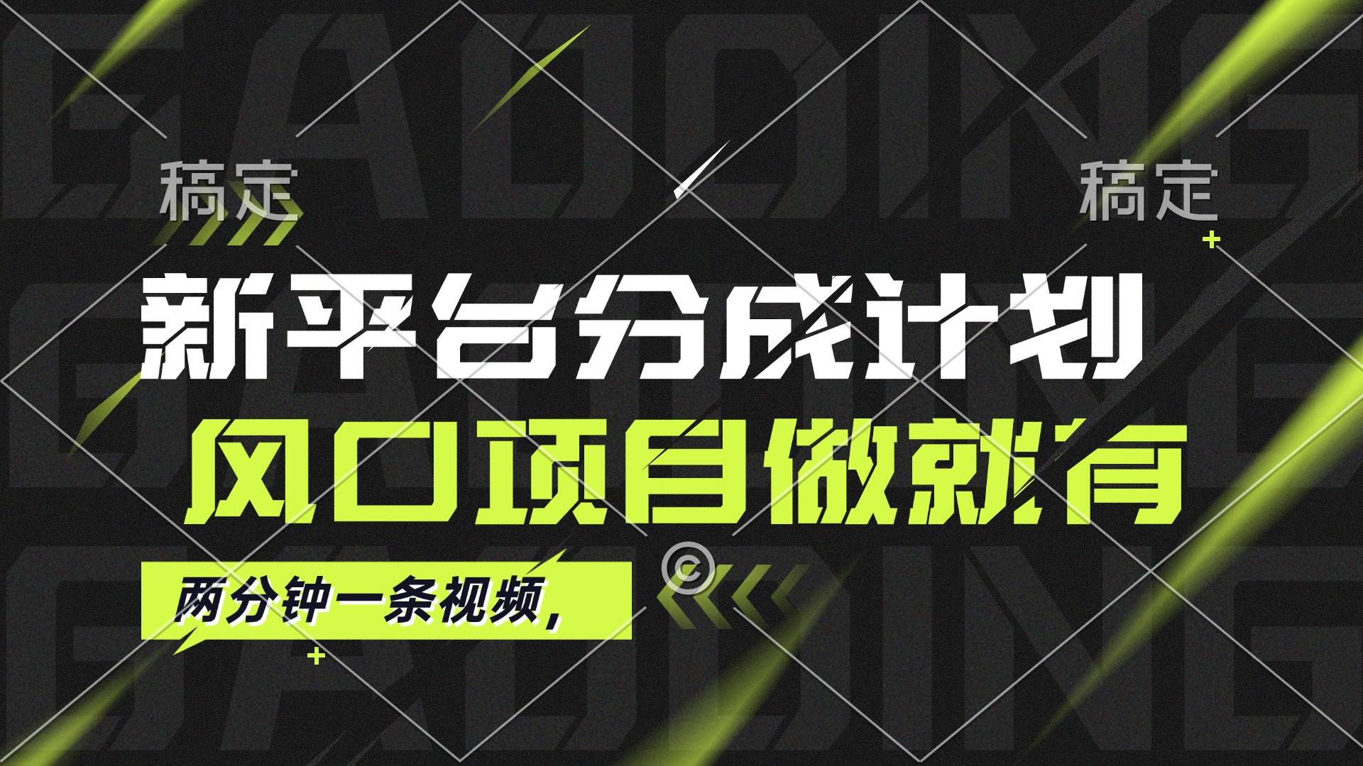 （12442期）最新平台分成计划，风口项目，单号月入10000+-旺仔资源库