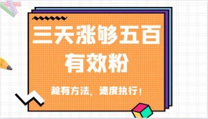 抖音三天涨够五百有效粉丝，趁有方法，速度执行！-旺仔资源库