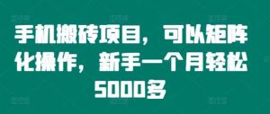 手机搬砖项目,可以矩阵化操作,新手一个月轻松5000多-旺仔资源库