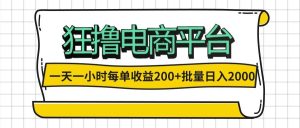 （12463期）一天一小时 狂撸电商平台 每单收益200+ 批量日入2000+-旺仔资源库