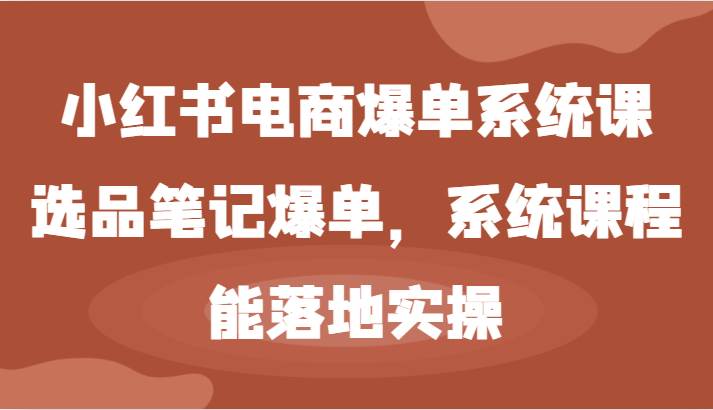 小红书电商爆单系统课-选品笔记爆单，系统课程，能落地实操-旺仔资源库