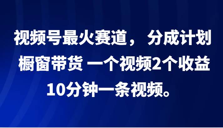 视频号最火赛道， 分成计划， 橱窗带货，一个视频2个收益，10分钟一条视频。-旺仔资源库