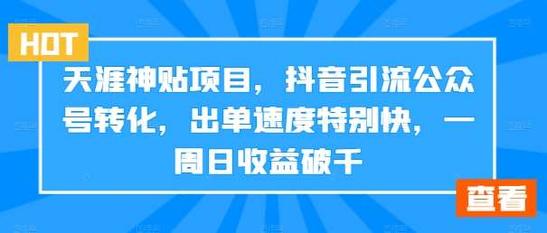 天涯神贴项目，抖音引流公众号转化，出单速度特别快，一周日收益破千-旺仔资源库