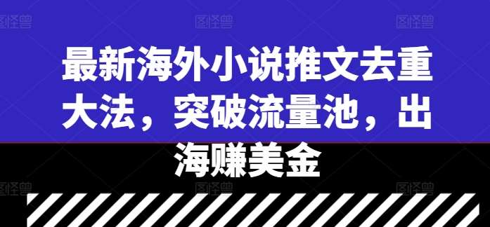 最新海外小说推文去重大法，突破流量池，出海赚美金-旺仔资源库