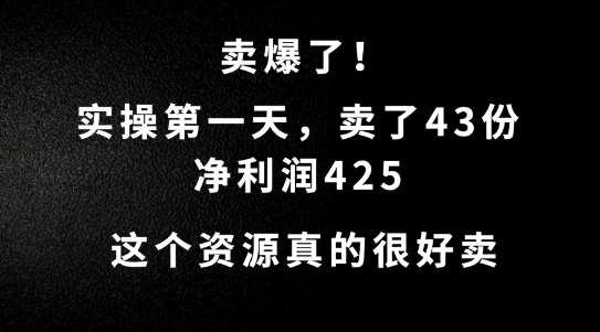 这个资源，需求很大，实操第一天卖了43份，净利润425【揭秘】-旺仔资源库