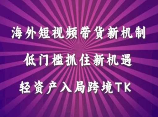 海外短视频Tiktok带货新机制，低门槛抓住新机遇，轻资产入局跨境TK-旺仔资源库