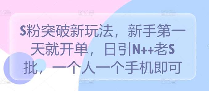 S粉突破新玩法，新手第一天就开单，日引N++老S批，一个人一个手机即可【揭秘】-旺仔资源库