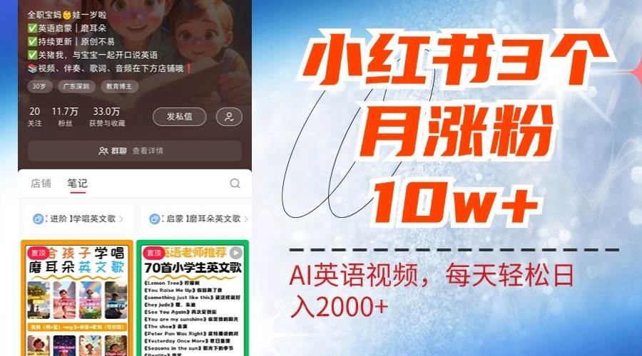 小红书三个月涨粉10W，AI英语视频0成本制作，每天轻松日入2000+-旺仔资源库