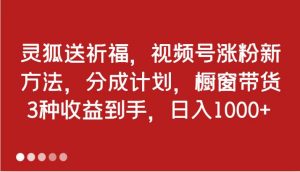 灵狐送祈福，视频号涨粉新方法，分成计划，橱窗带货 3种收益到手，日入1000+-旺仔资源库
