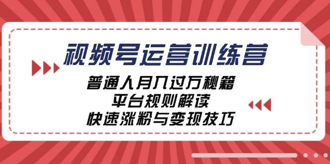 视频号运营训练营：普通人月入过万秘籍，平台规则解读，快速涨粉与变现-旺仔资源库