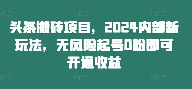 头条搬砖项目，2024内部新玩法，无风险起号0粉即可开通收益-旺仔资源库