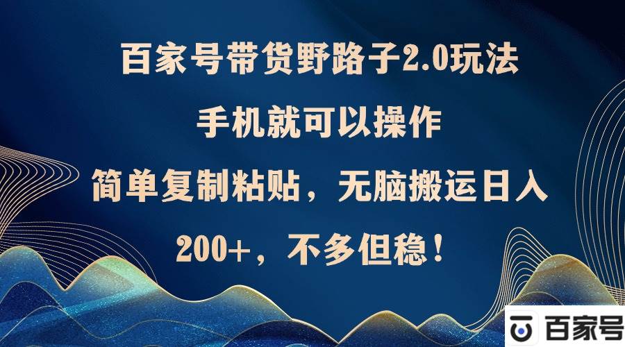 （12804期）百家号带货野路子2.0玩法，手机就可以操作，简单复制粘贴，无脑搬运日…-旺仔资源库