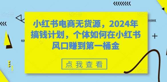 小红书电商无货源，2024年搞钱计划，个体如何在小红书风口赚到第一桶金-旺仔资源库