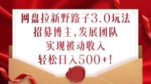 网盘拉新野路子3.0玩法,招募博主,发展团队,实现被动收入,轻松日入500+【揭秘】-旺仔资源库