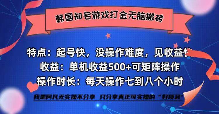 （12852期）韩国知名游戏打金无脑搬砖单机收益500+-旺仔资源库