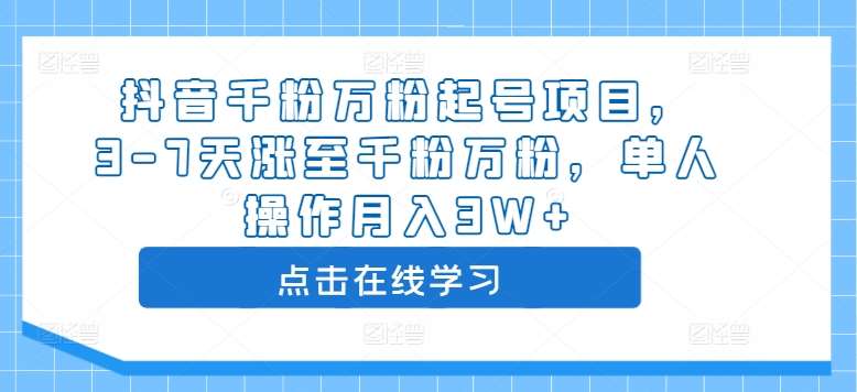 抖音千粉万粉起号项目，3-7天涨至千粉万粉，单人操作月入3W+-旺仔资源库