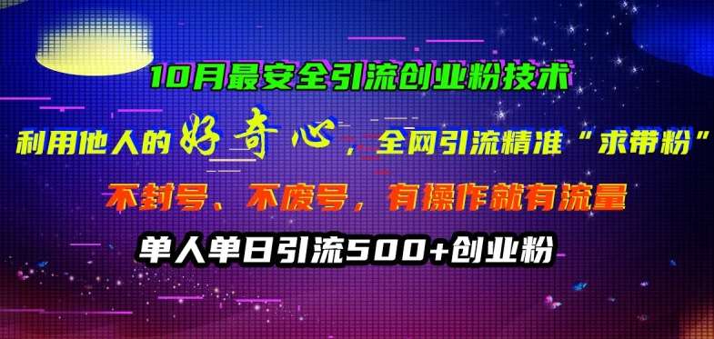 10月最安全引流创业粉技术，利用他人的好奇心全网引流精准“求带粉”不封号、不废号【揭秘】-旺仔资源库