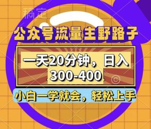 (12866期)公众号流量主野路子玩法,一天20分钟,日入300~400,小白一学就会-旺仔资源库