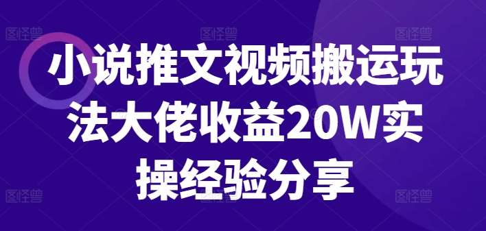 小说推文视频搬运玩法大佬收益20W实操经验分享-旺仔资源库