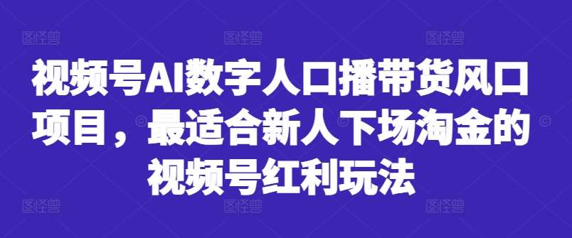 视频号AI数字人口播带货风口项目，最适合新人下场淘金的视频号红利玩法-旺仔资源库