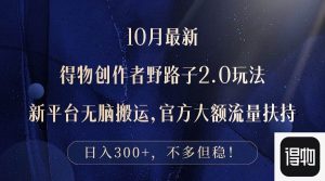 (12901期)10月最新得物创作者野路子2.0玩法,新平台无脑搬运,日入300+-旺仔资源库