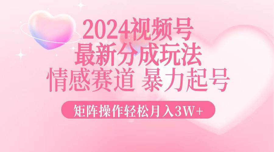 （12922期）2024最新视频号分成玩法，情感赛道，暴力起号，矩阵操作轻松月入3W+-旺仔资源库