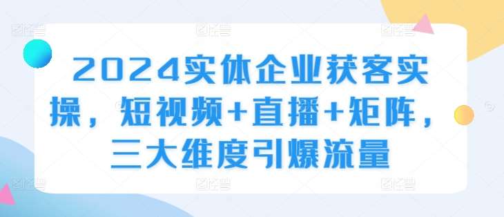 2024实体企业获客实操，短视频+直播+矩阵，三大维度引爆流量-旺仔资源库