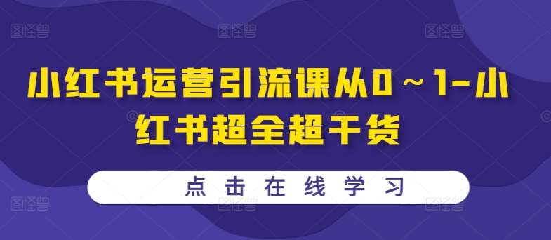 小红书运营引流课从0～1-小红书超全超干货-旺仔资源库