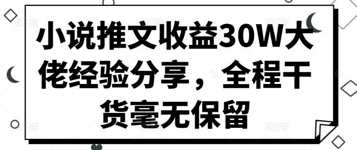 小说推文收益30W大佬经验分享，全程干货毫无保留-旺仔资源库