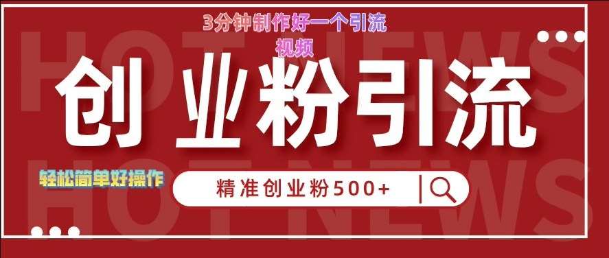 快手被动引流创业粉500+的玩法，3分钟制作好一个引流视频，轻松简单好操作【揭秘】-旺仔资源库