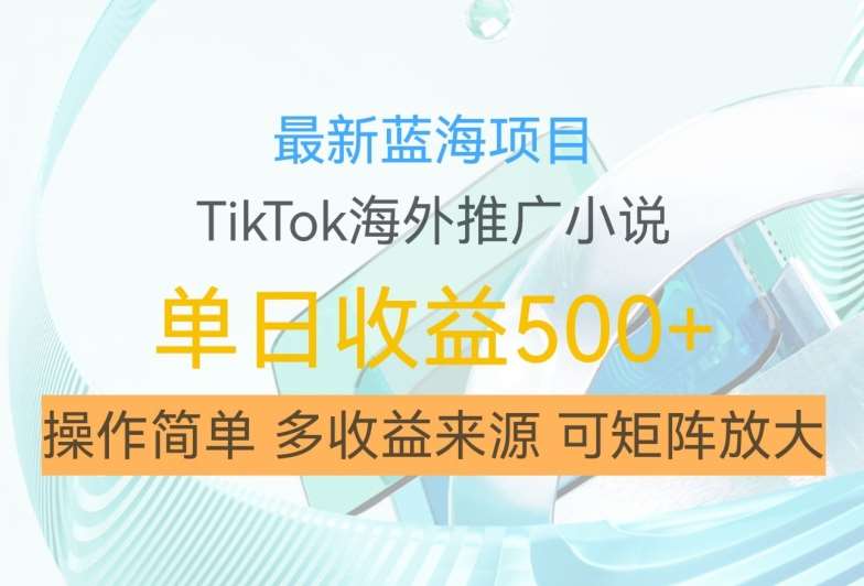 最新蓝海项目，利用tiktok海外推广小说赚钱佣金，简单易学，日入500+，可矩阵放大【揭秘】-旺仔资源库