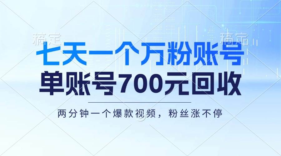 （13062期）七天一个万粉账号，新手小白秒上手，单账号回收700元，轻松月入三万＋-旺仔资源库