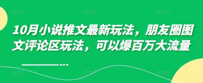 10月小说推文最新玩法，朋友圈图文评论区玩法，可以爆百万大流量-旺仔资源库