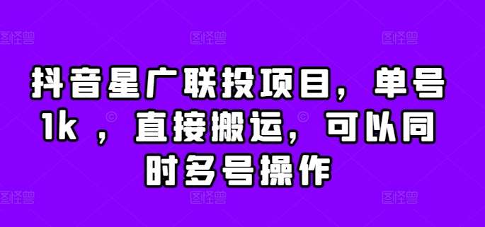 抖音星广联投项目，单号1k ，直接搬运，可以同时多号操作【揭秘】-旺仔资源库