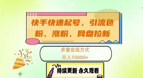 快手快速起号，引流s粉、涨粉、网盘拉新多重变现方式，月入1w【揭秘】-旺仔资源库