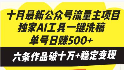 （13156期）十月最新公众号流量主项目，独家AI工具一键洗稿单号日赚500+，六条作品…-旺仔资源库