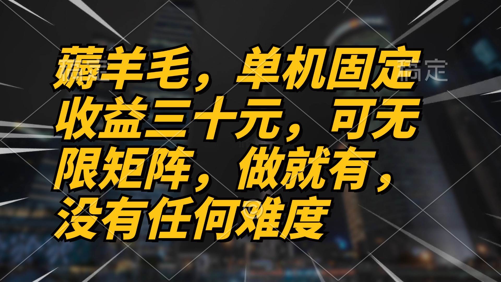 （13162期）薅羊毛项目，单机三十元，做就有，可无限矩阵 无任何难度-旺仔资源库