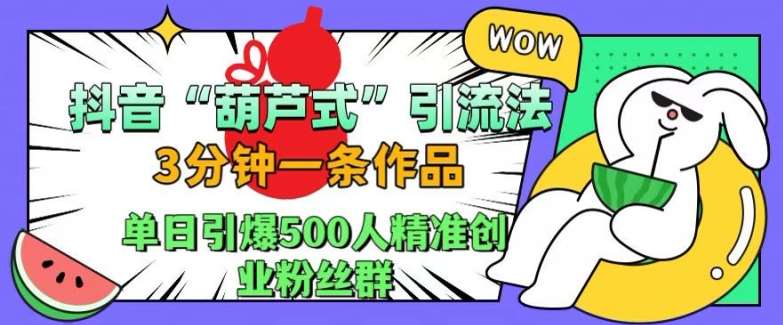 抖音葫芦式引流法，三分钟一条作品，单日引爆抖音500人精准创业粉丝群【揭秘】-旺仔资源库